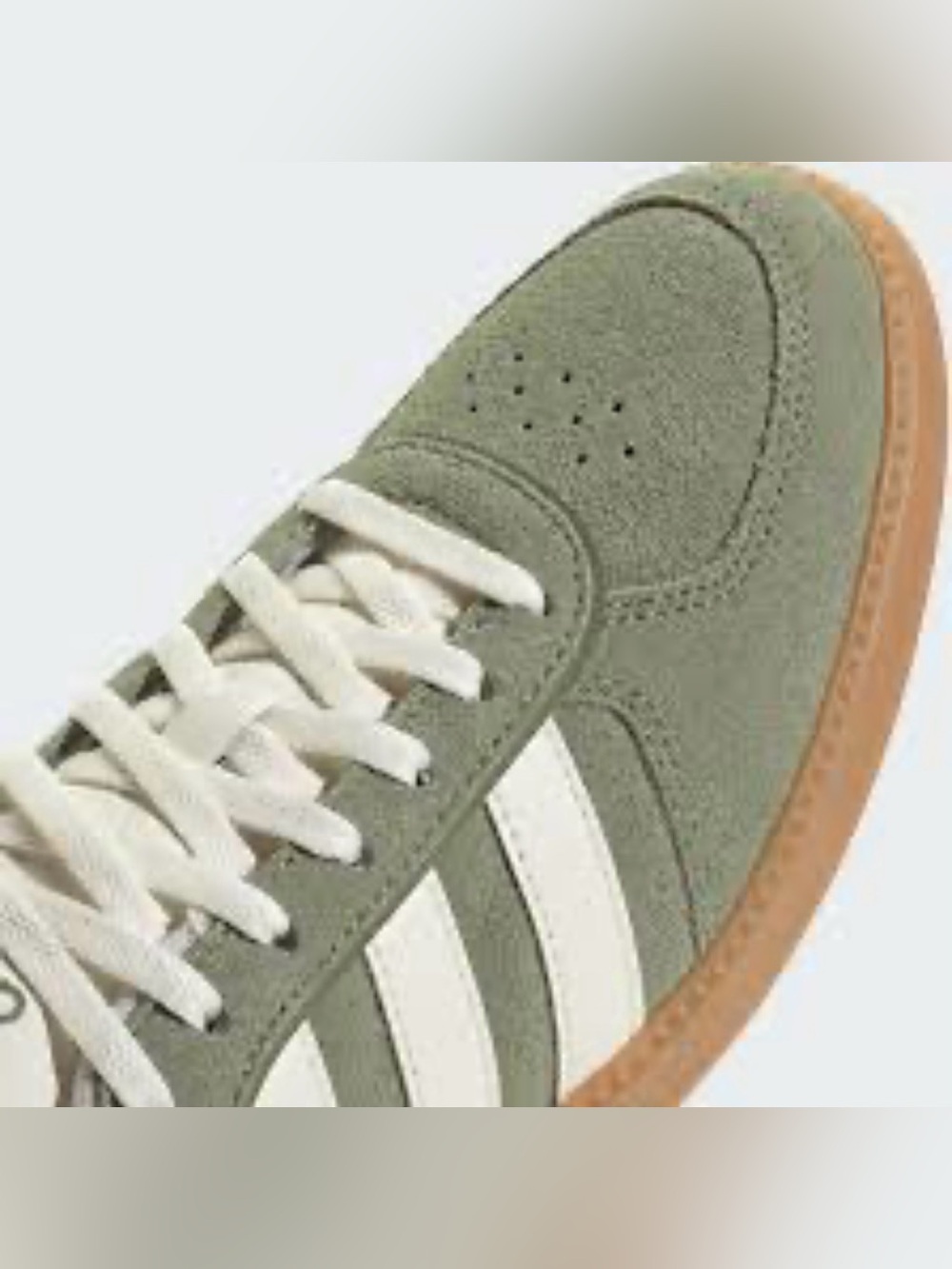 adidas Olive Green Suede Sneakers with White Stripes and Gum Sole - Picture 3 of 11